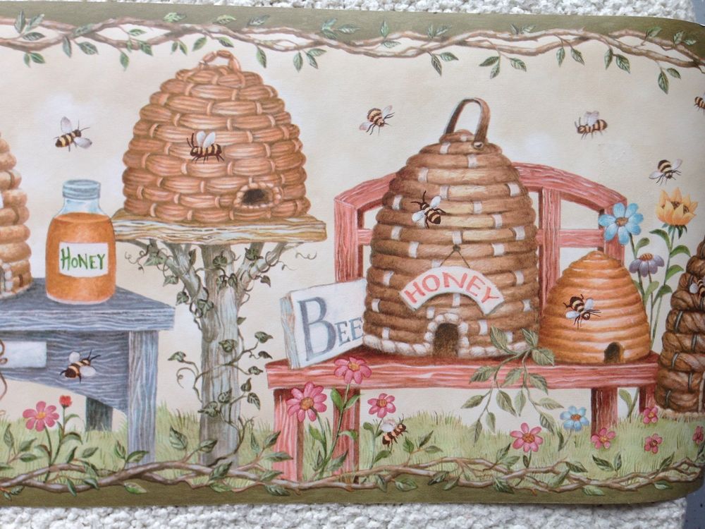 Honey Bees Beehives Primitive Country Wallpaper Border