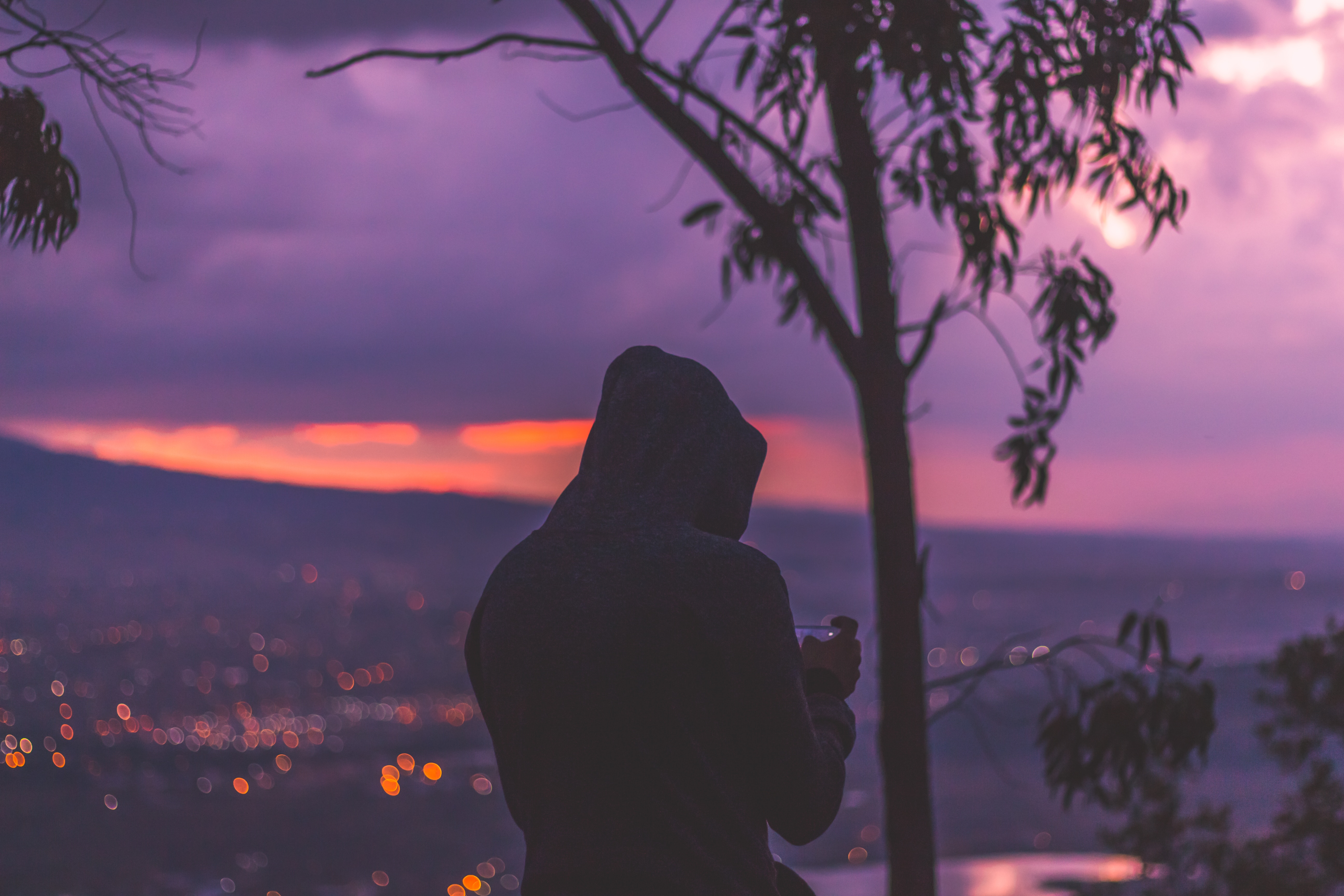 Person In Hoodie Dark Evening Silhouette 5k Wallpaper HD Photography 4k