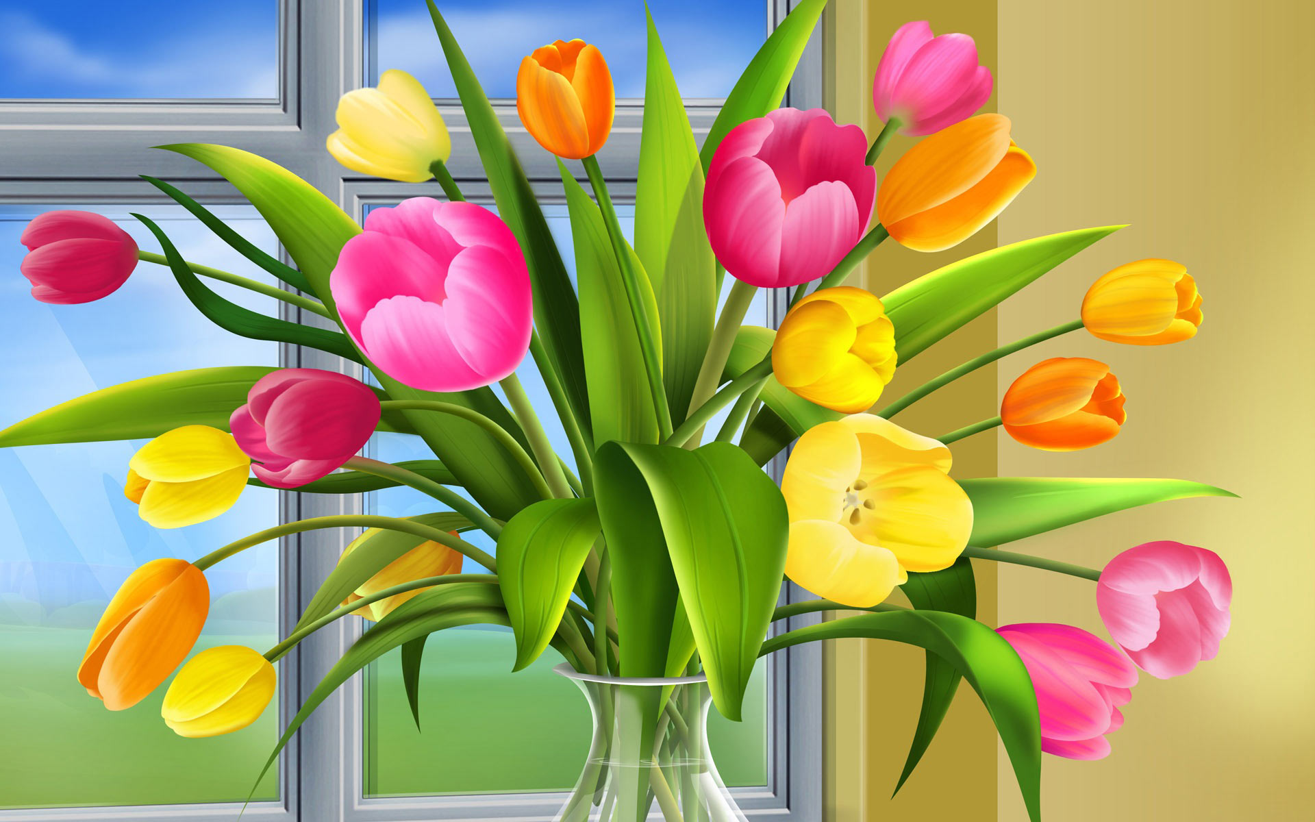 Spring Tulips Bouquet S Background Wallpaper
