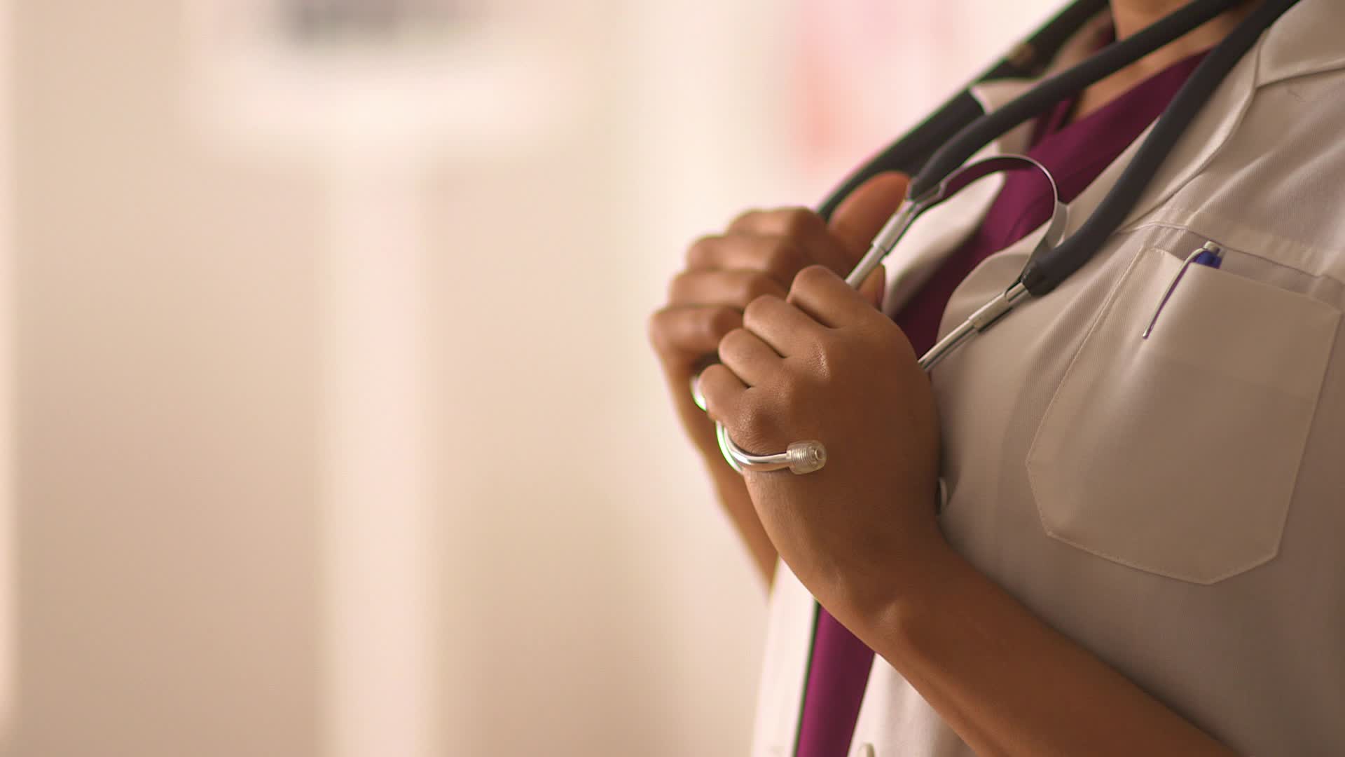 Close Up Of Female Doctors Hands Holding Stethoscope