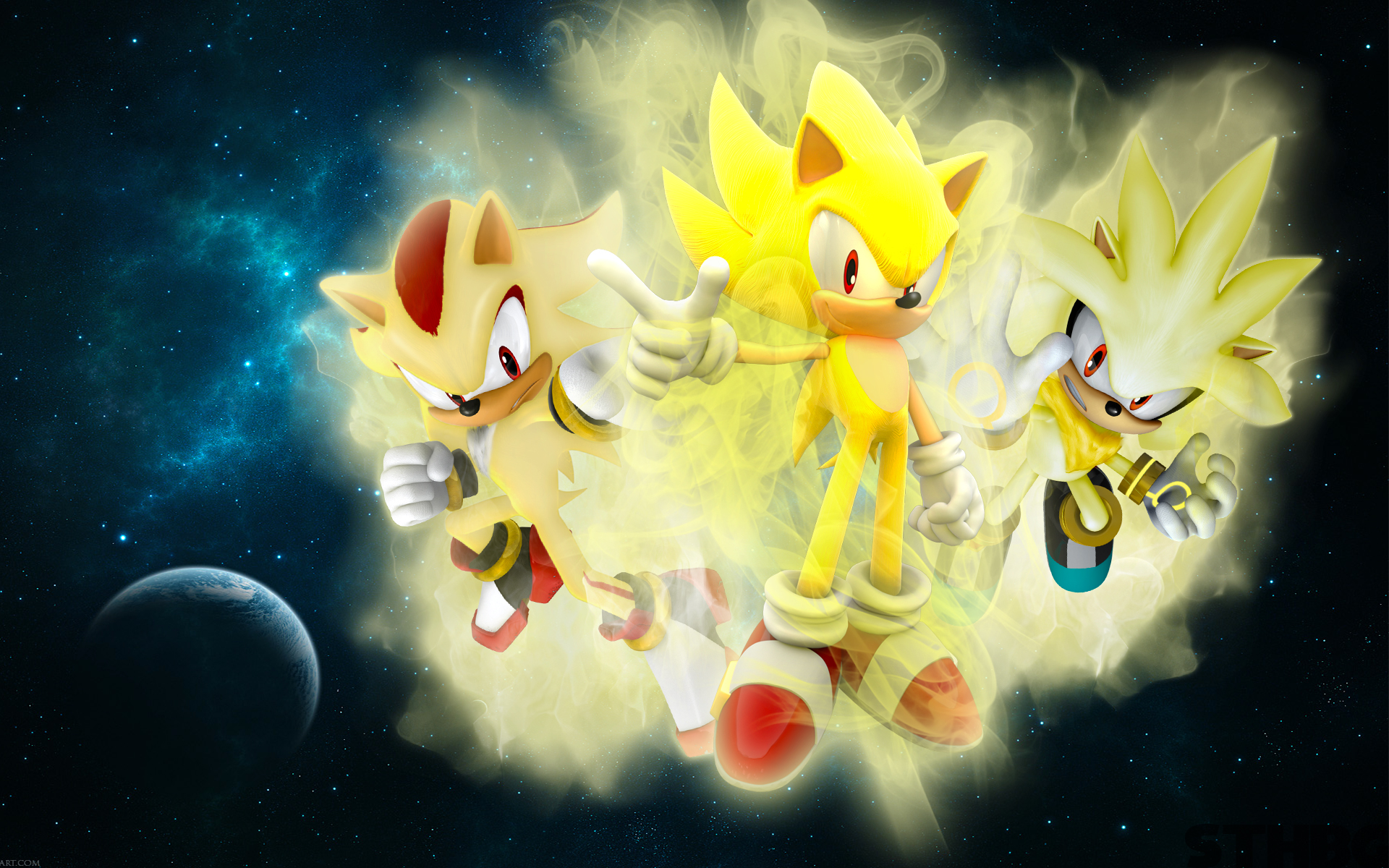 Super Sonic, Super Shadow, and Super Silver in space, Sonic HD Wallpaper