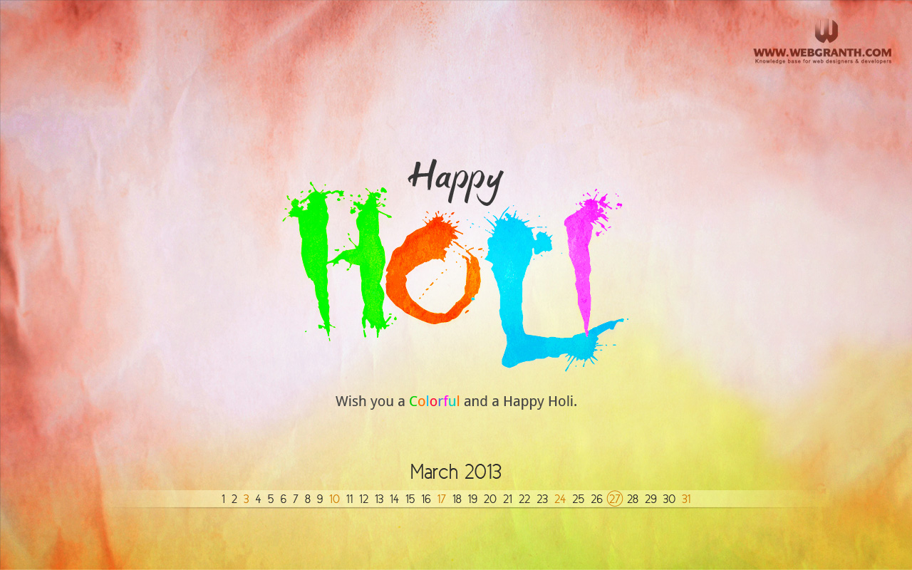 March Calendar Wallpaper Holi Easter