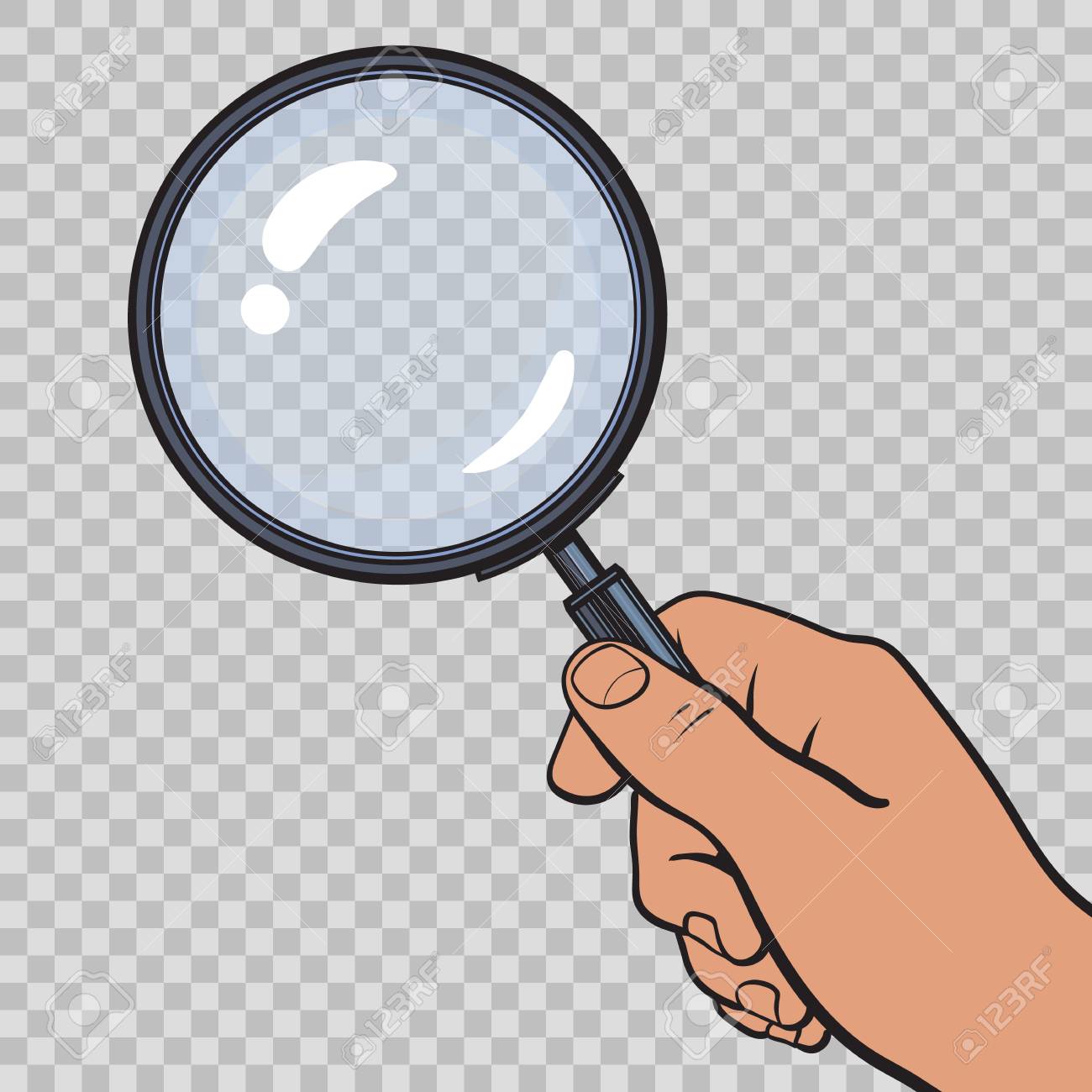 Hand Holding Magnifying Glass On Transparent Background Vector