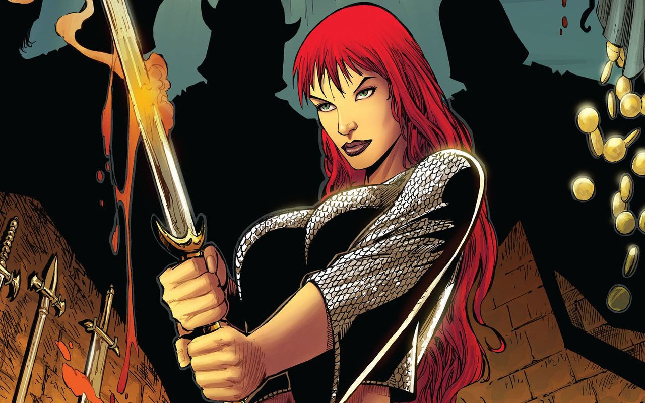 Red Sonja With Her Sword In Flames Widescreen Wallpaper