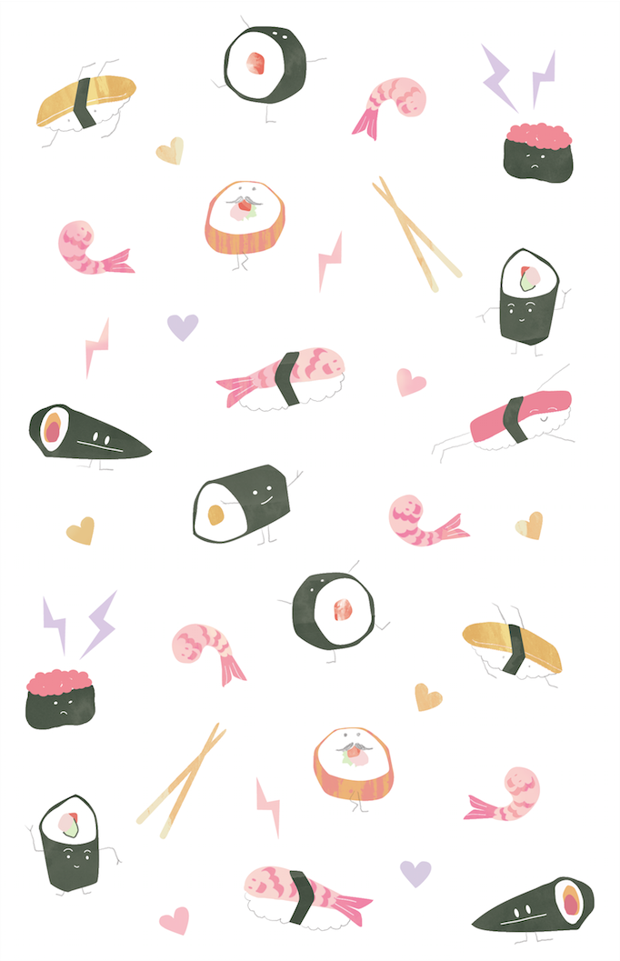 Sushi Illustration Art iPhone Background Kawaii Wallpaper