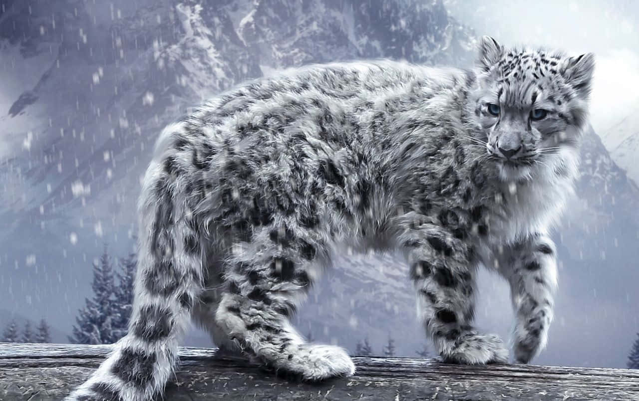 Snow Leopard With Blue Eyes Wallpaper