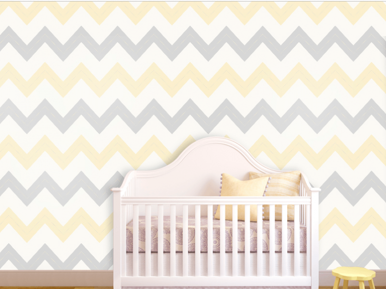 Yellow And Gray Chevron Nursery Wallpaper