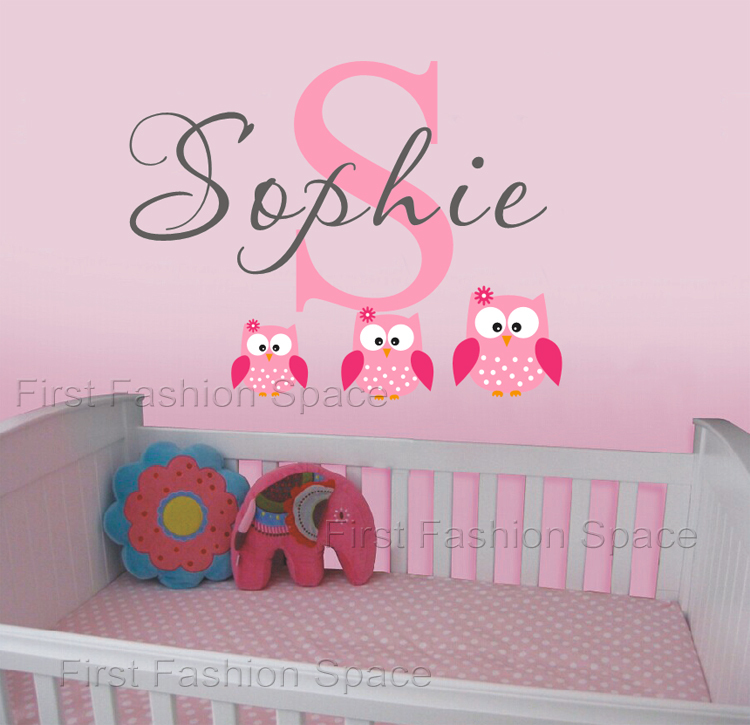 Owls Wall Decals Personalized Name Vinyl Wall Art Sticker Wallpaper