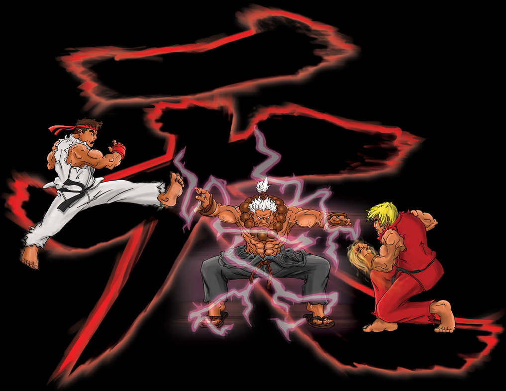 Ryu and Ken vs Akuma   Black by LOI37 on