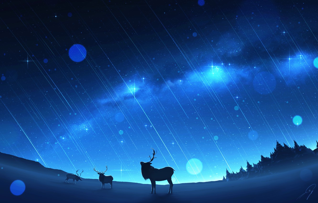Wallpaper Winter The Milky Way Deer Starfall Image For Desktop
