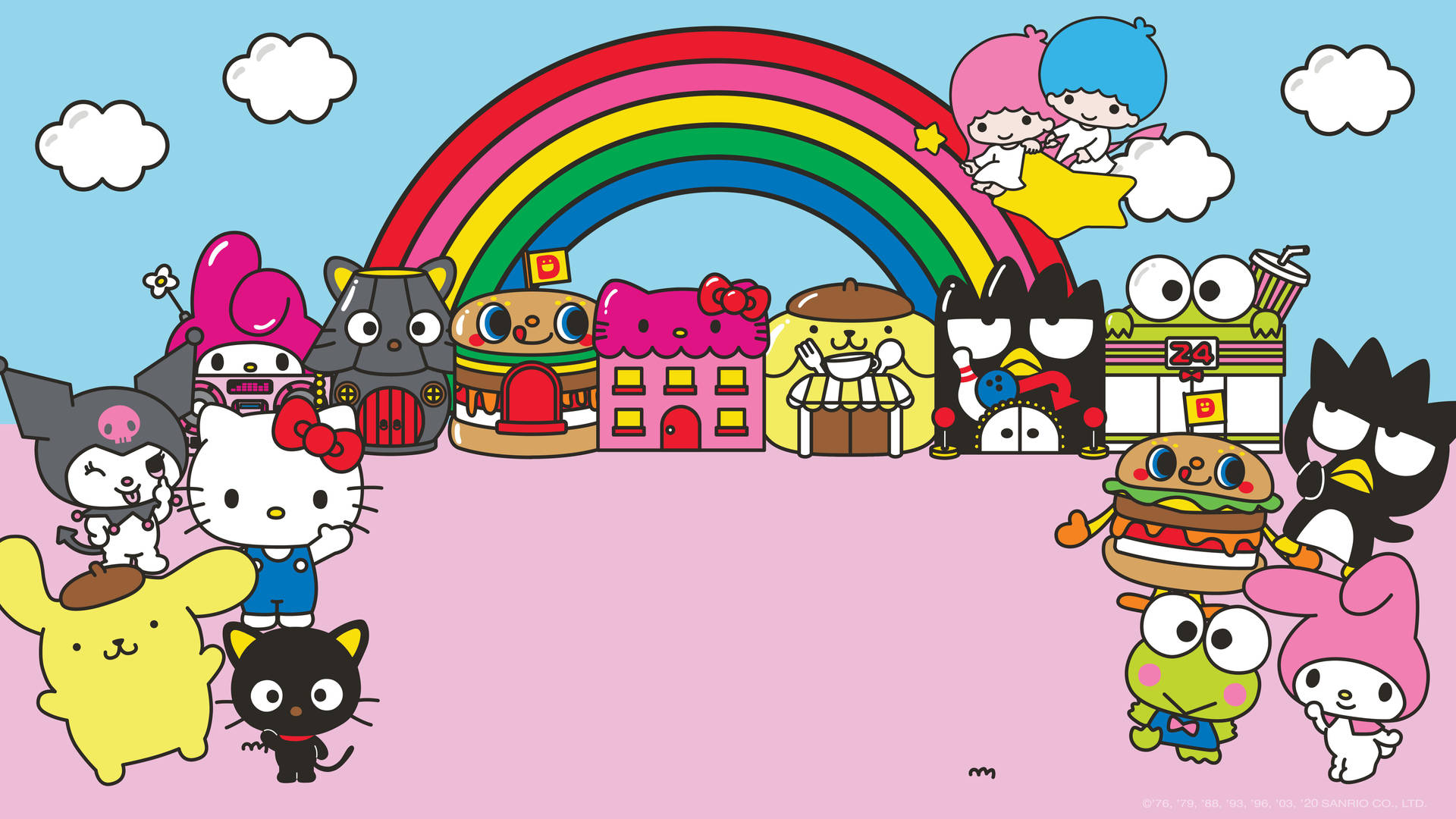 Download Kuromi And Friends Under The Rainbow Wallpaper