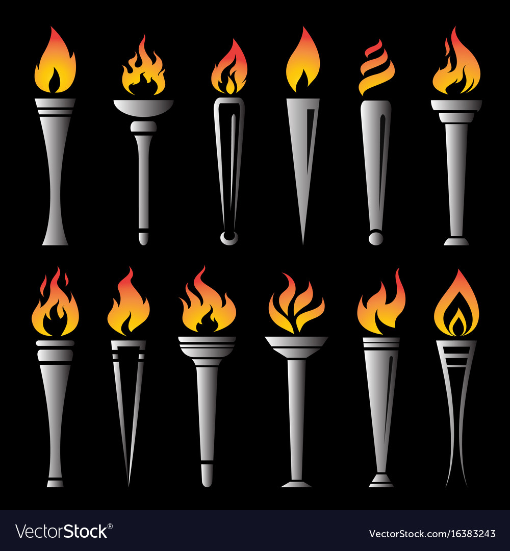 Fire torch victory champion on black background Vector Image