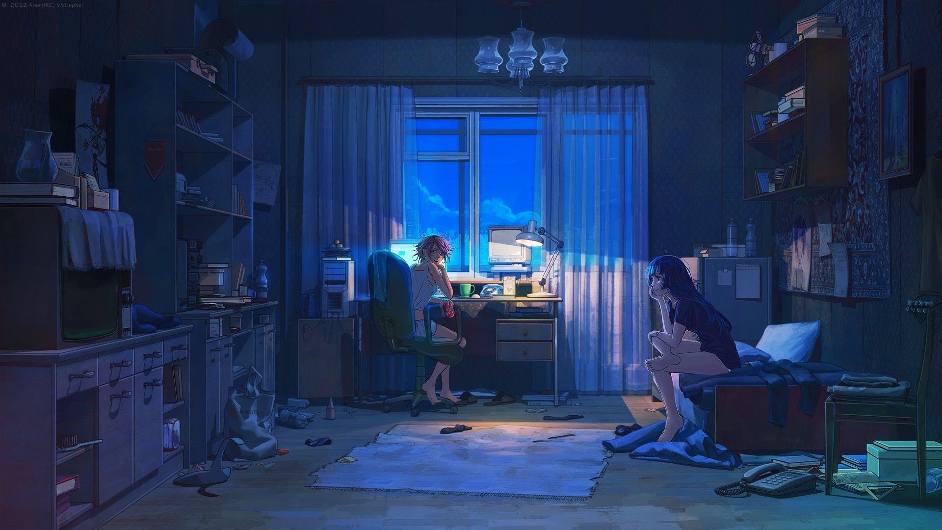 Download Enjoy a summer night in this cozy, anime-themed bedroom! |  Wallpapers.com