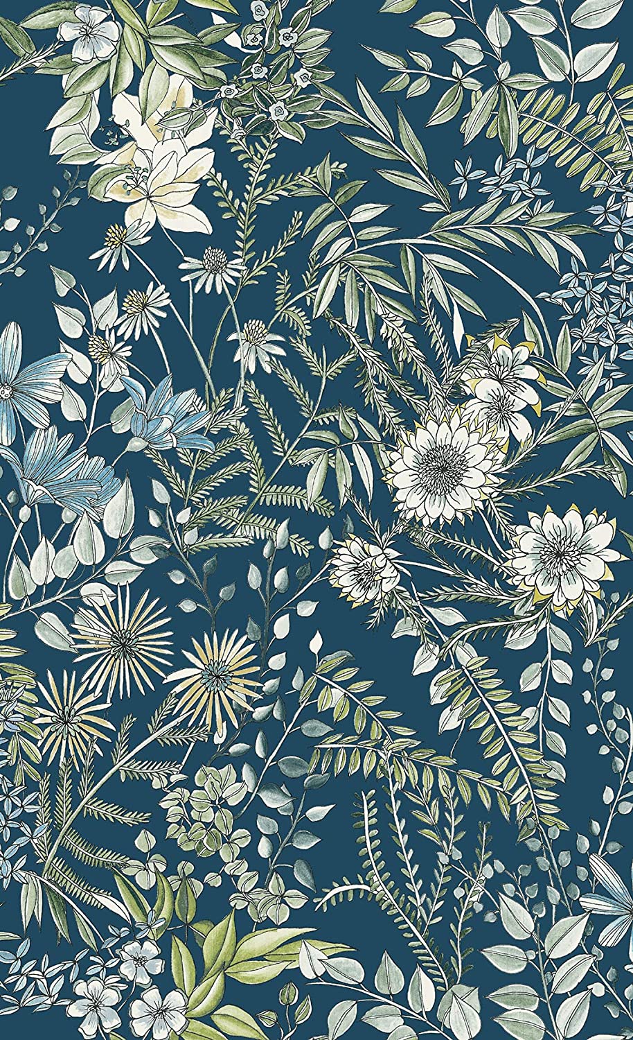 Navy Floral Wallpaper