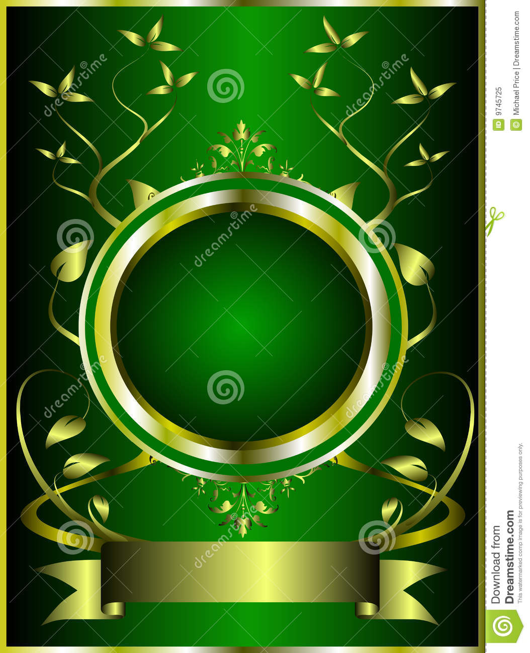 Dark Green Floral Background A And Gold Design