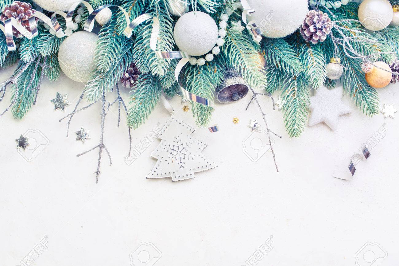 Christmas Tree Pine Branches And Christmas Balls On A Light