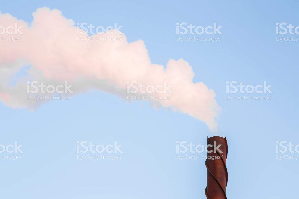 Smoke From Chimney On Blue Sky Background Pollution Air Concept