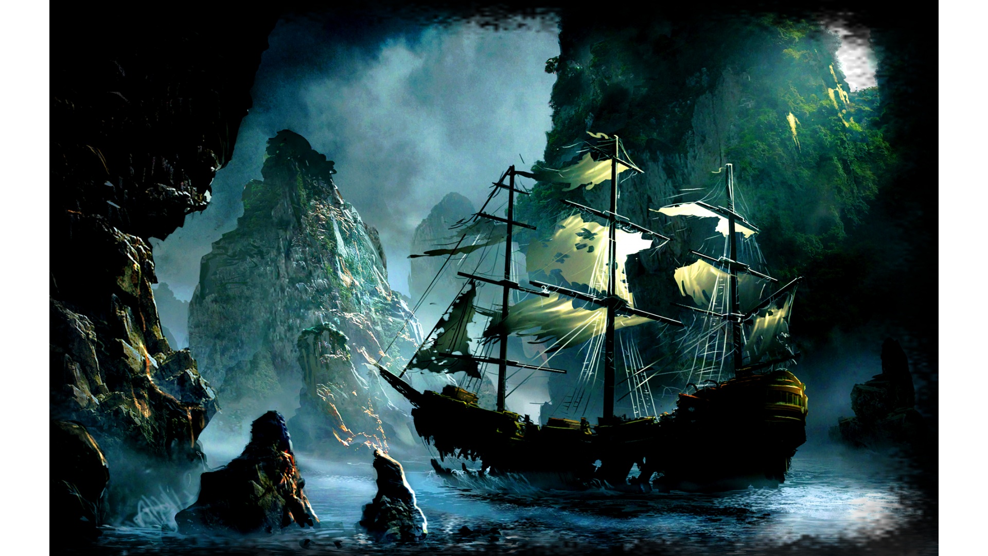  tags sea ship rocks fantasy world imaginary pirate ship ghost ship