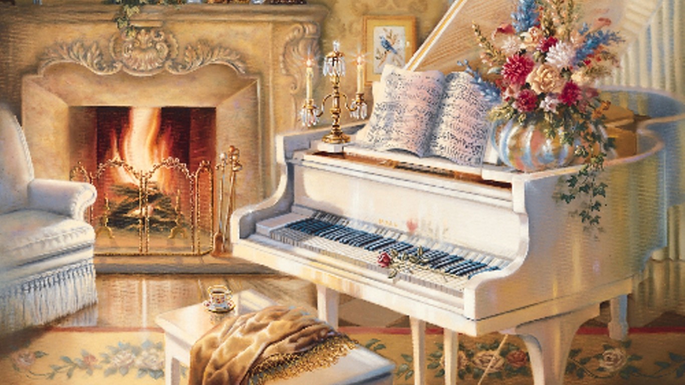 Paintings Piano Wallpaper Living Room