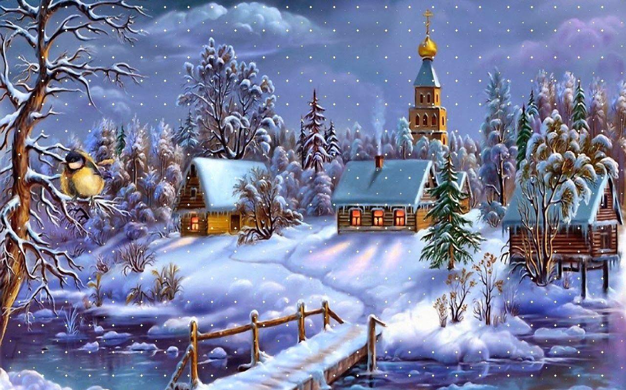 Snowy Christmas Village HD Wallpaper Scenes