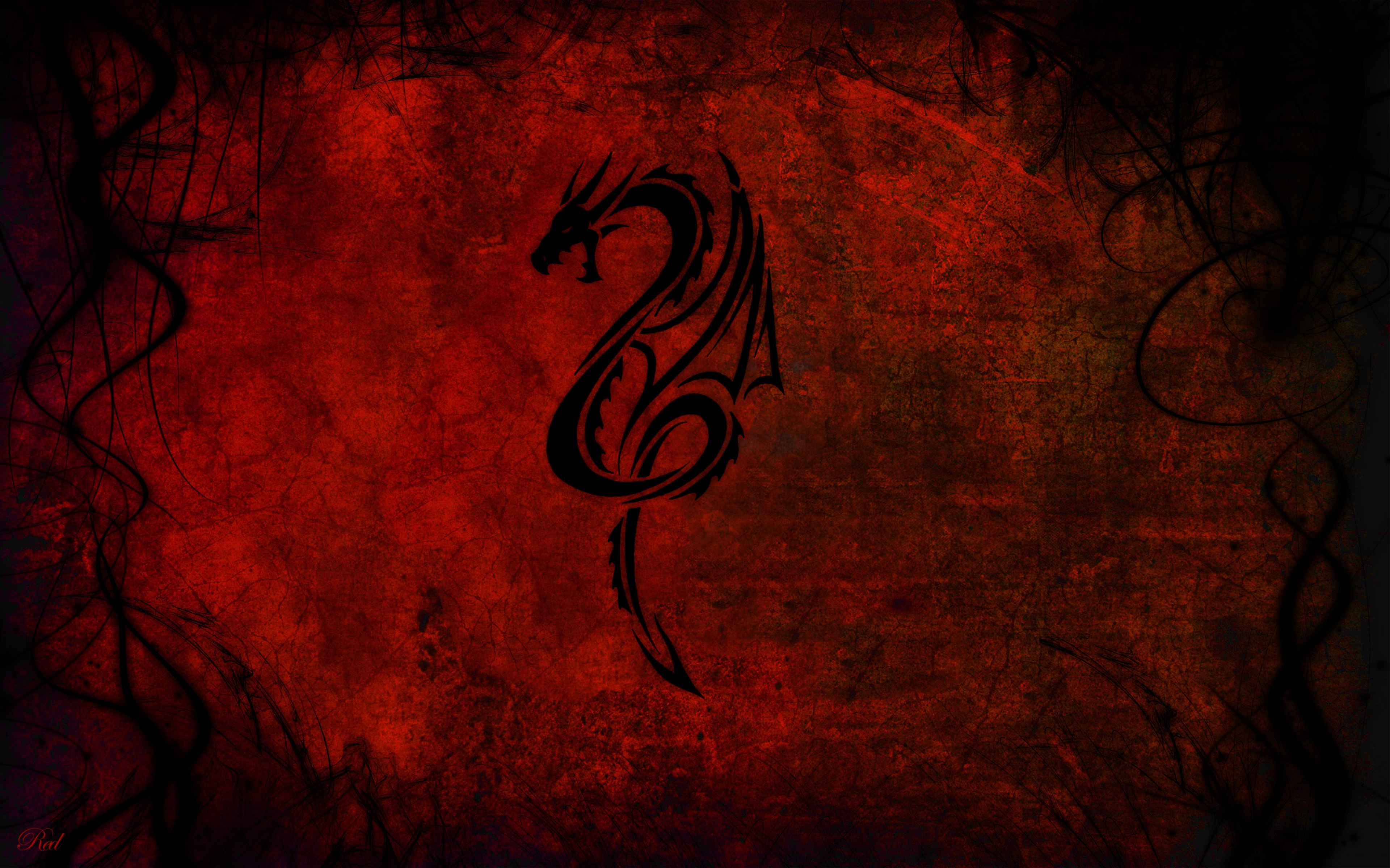 HD Background Red Dragon Art Patterns Design Wallpaper