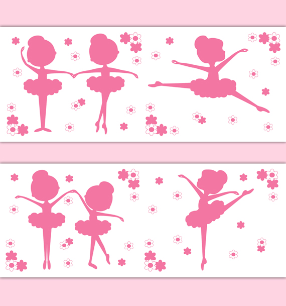 Pink Ballerina Silhouette Wallpaper Border Wall Decals Girl Room