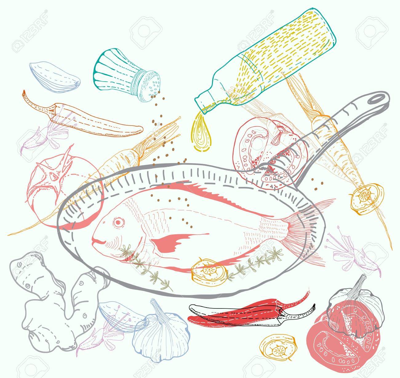 Background With Taste Fish Dish Illustration Royalty