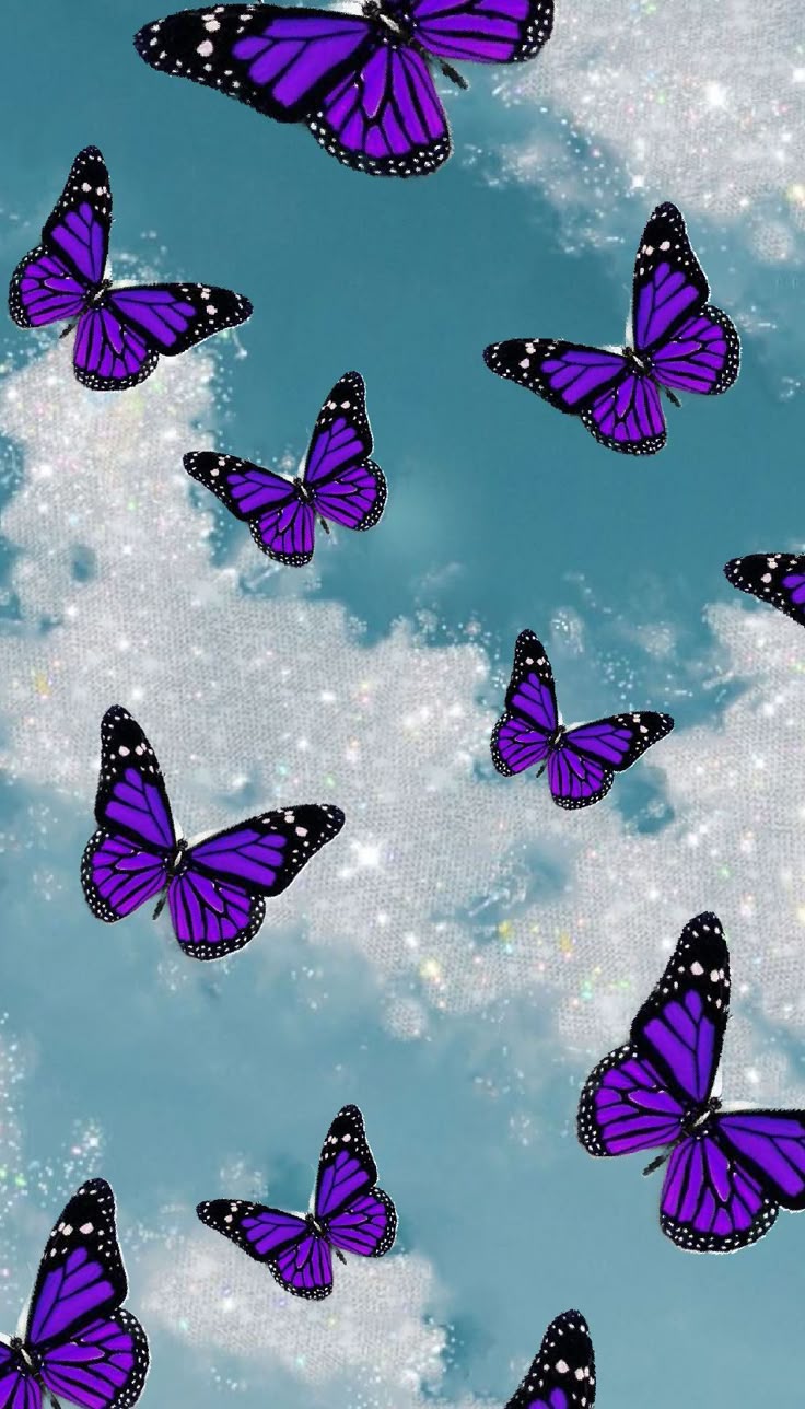 Purple Butterflies Blue Sky Wallpaper