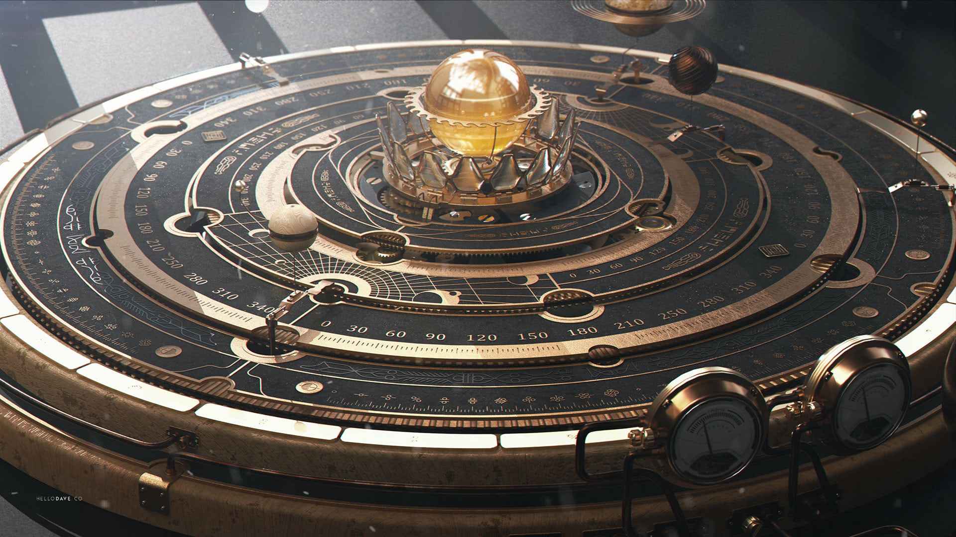 Round Black And Gold Celestial Clock Wallpaper HD