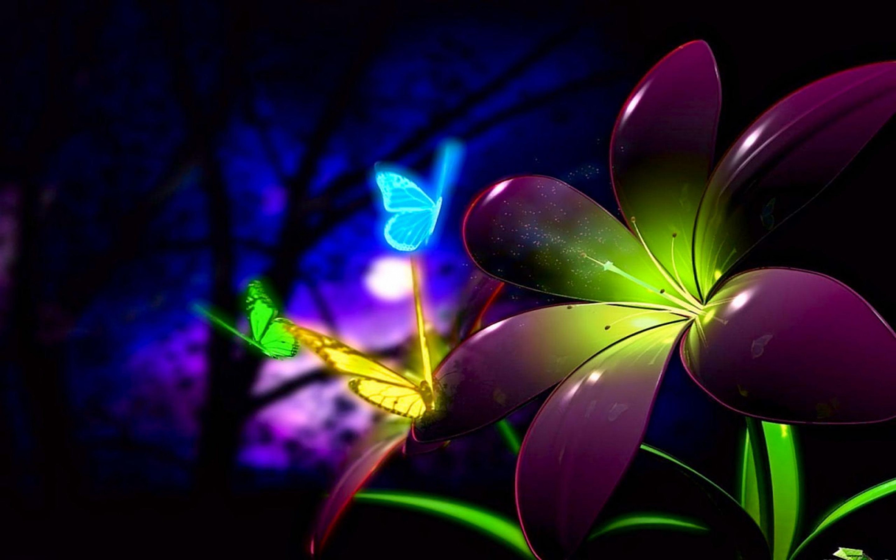 Beautiful Animated 3d Flower And Butterfly Wal Wallpaper Moshlab