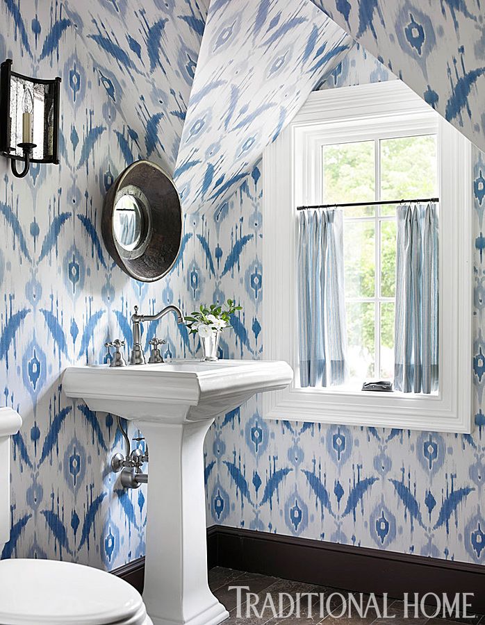 Ikat Wallpaper From Thibaut Wallpapered Bathroom
