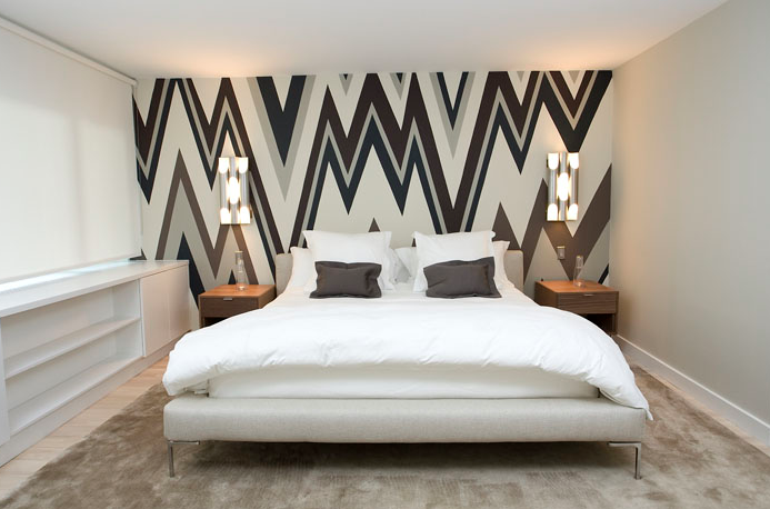 Wallpapered Accent Wall Contemporary Bedroom Haus Interior