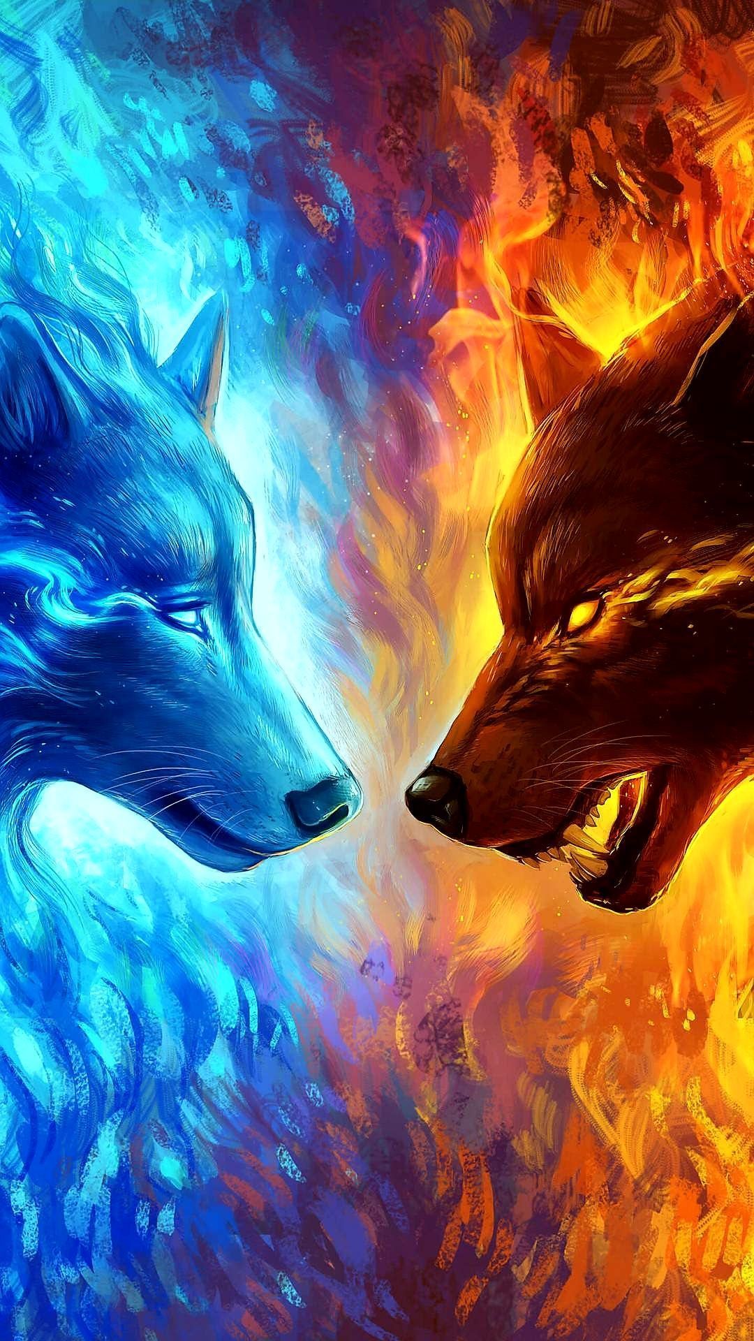 Fire And Ice Wolf Wallpaper On