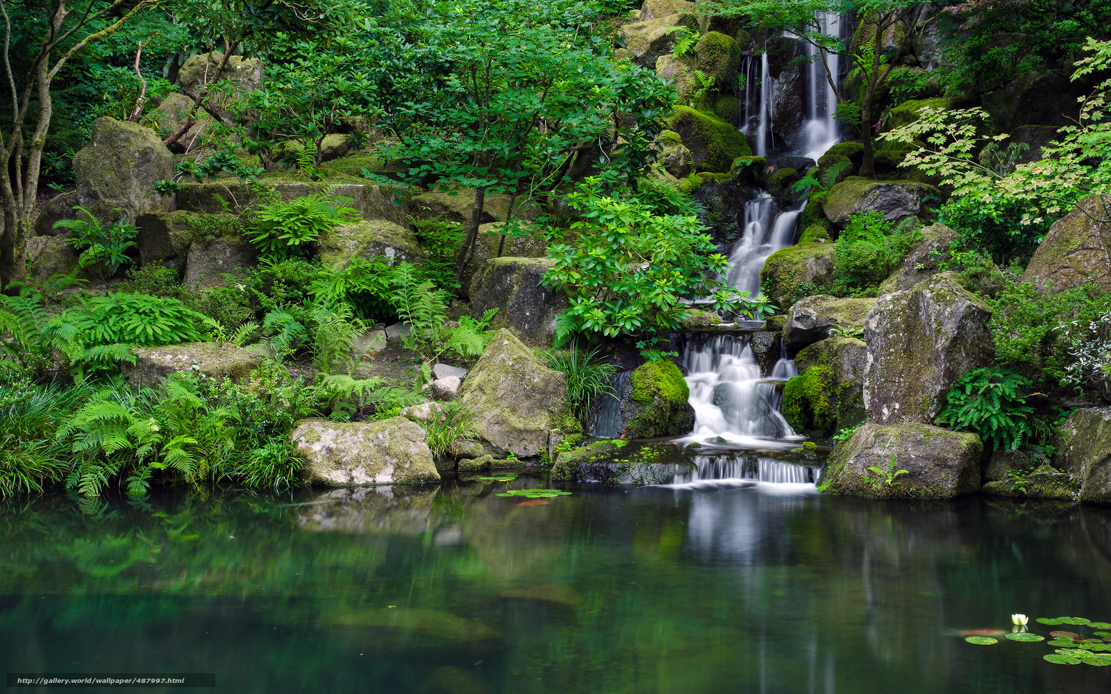 Japanese Garden In Late Summer Waterfall Desktop Wallpaper