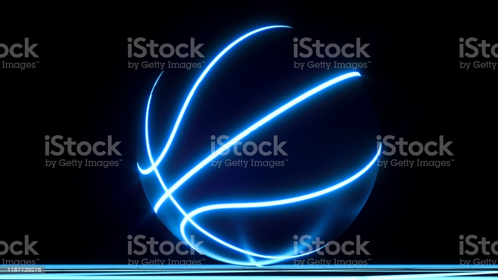 Blue Neon Basketball Ball On Crisscross Pattern Floor Wallpaper