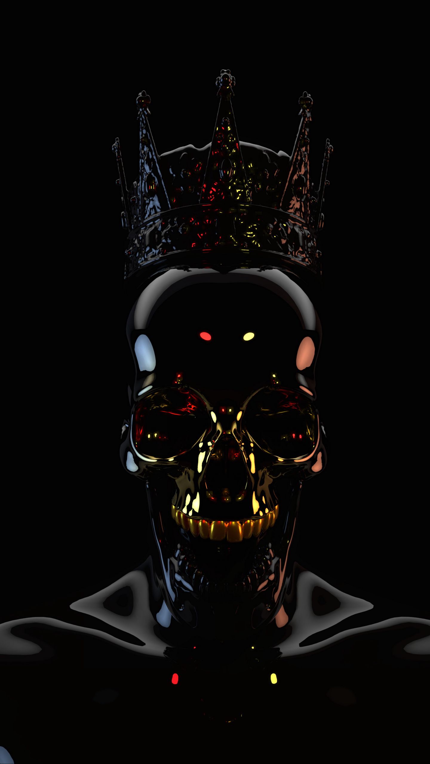 Wallpaper Skull Black Dark Crown 3d QHD