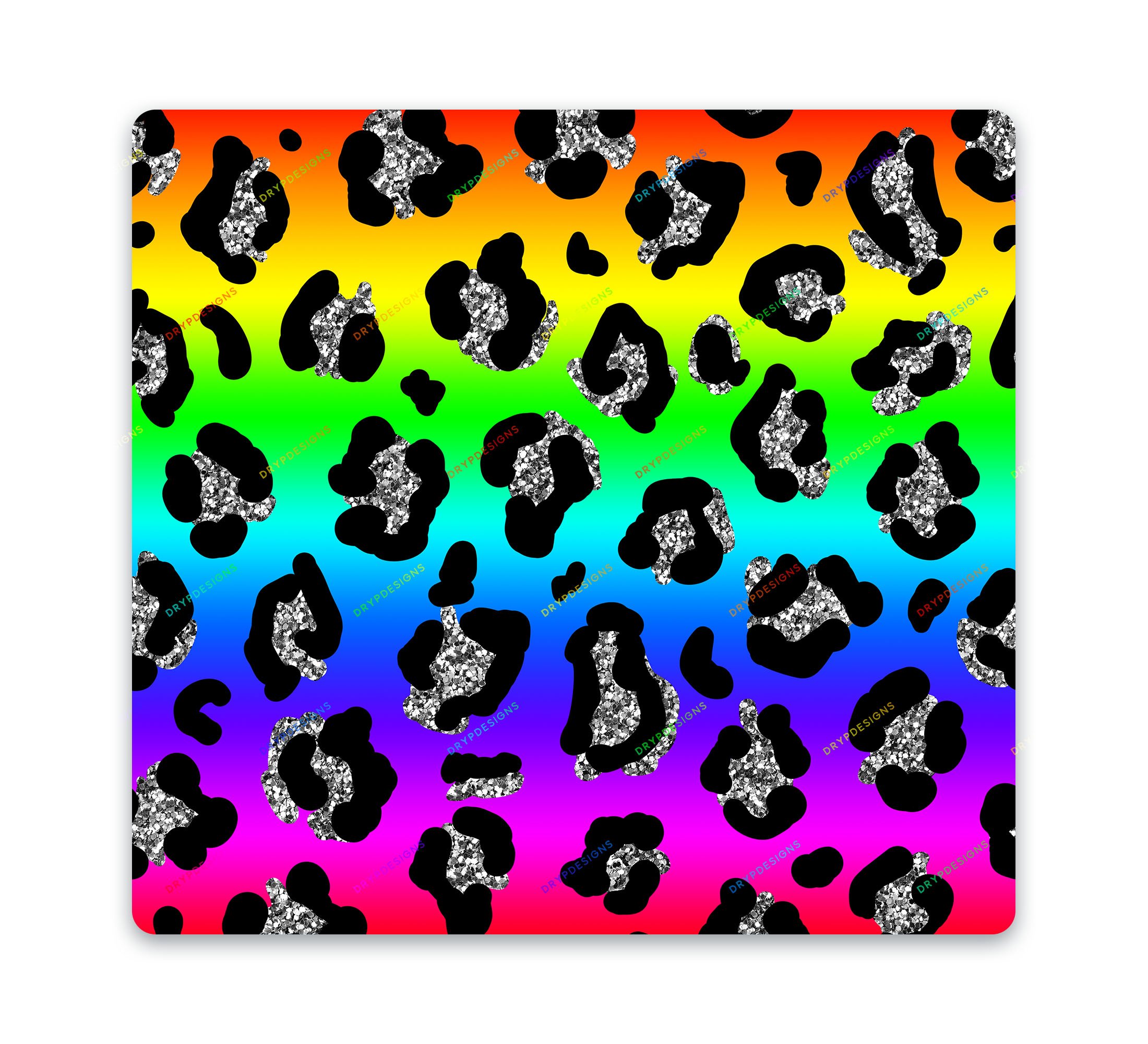 Rainbow gradient background with glittery black leopard spots