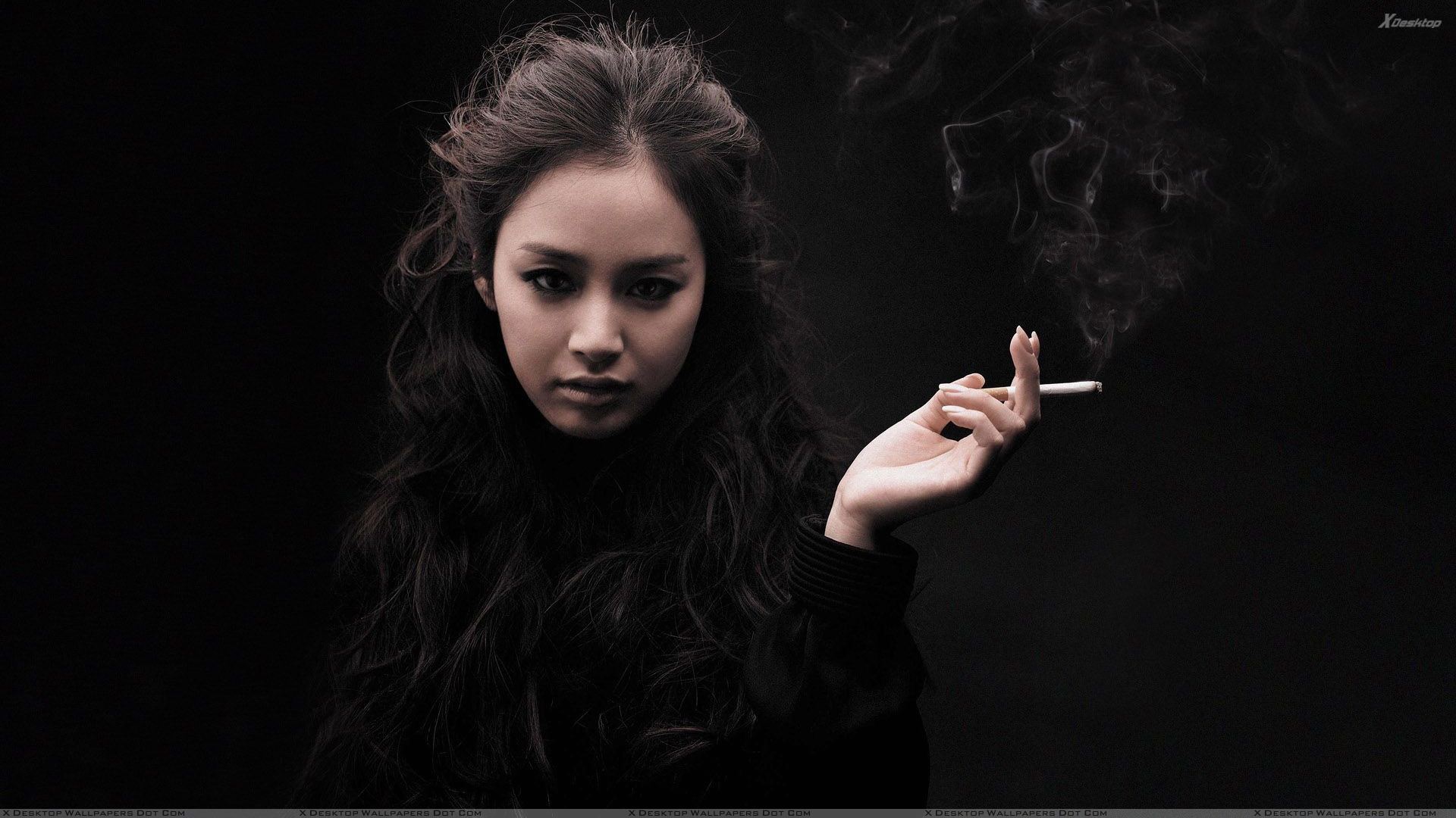 Girl Is Smoking In Black Dress Wallpaper 1920x1080