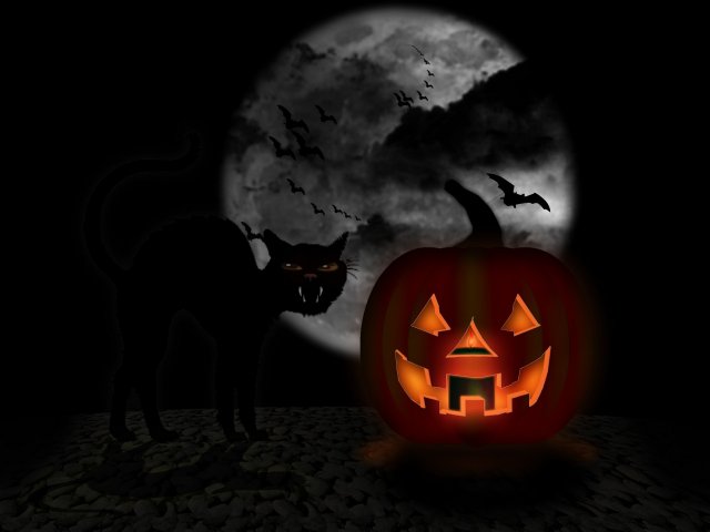Black Cat And Jack O Lantern Desktop Wallpaper