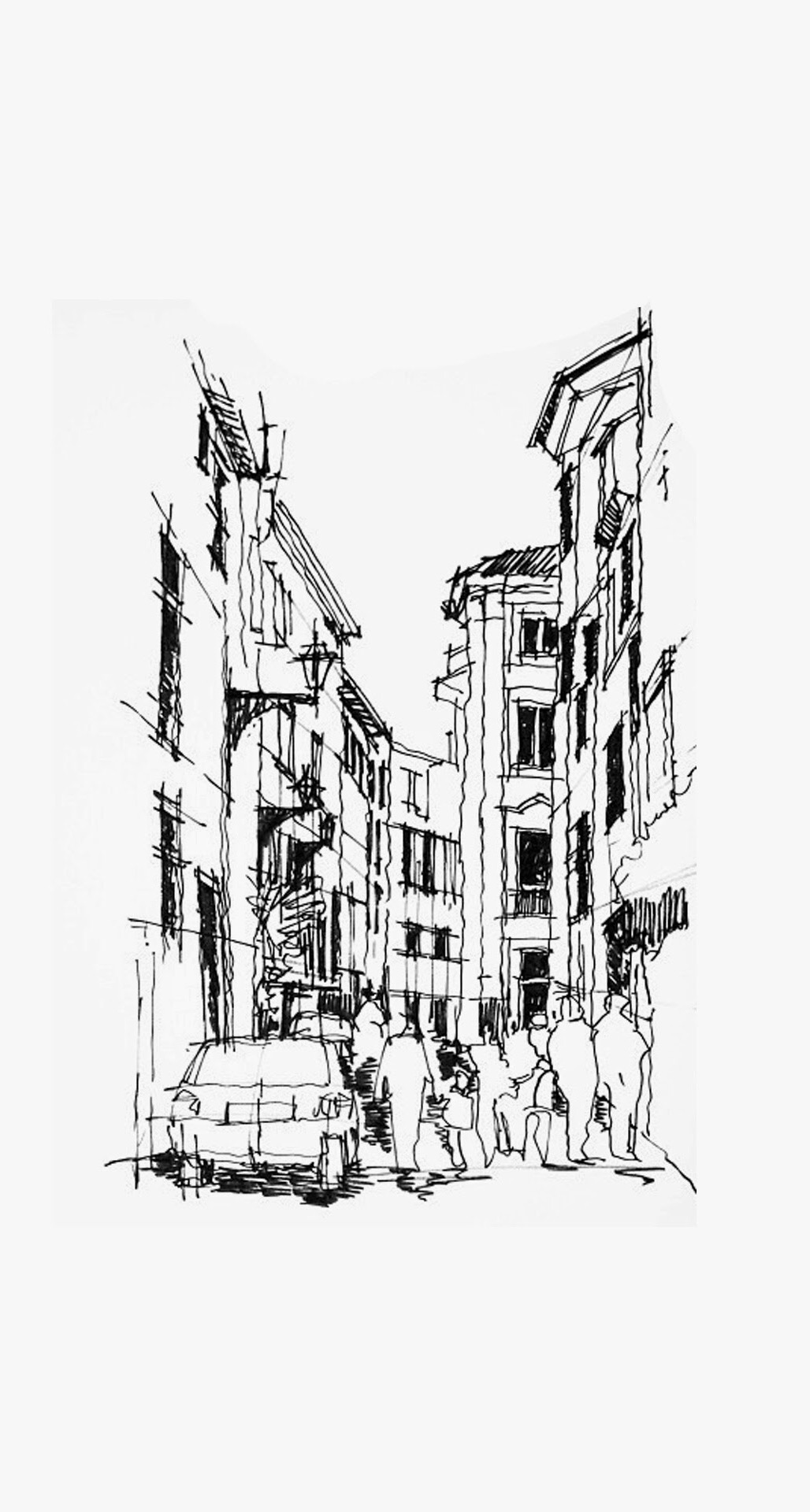 City Street Pencil Sketch iPhone Plus HD Wallpaper