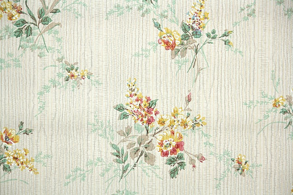 S Vintage Wallpaper Floral With Yellow And Red Garden