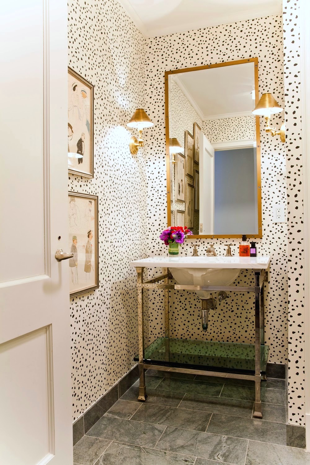 Wallpaper Ideas Powder Bathroom Gold Mirror Leopard Print