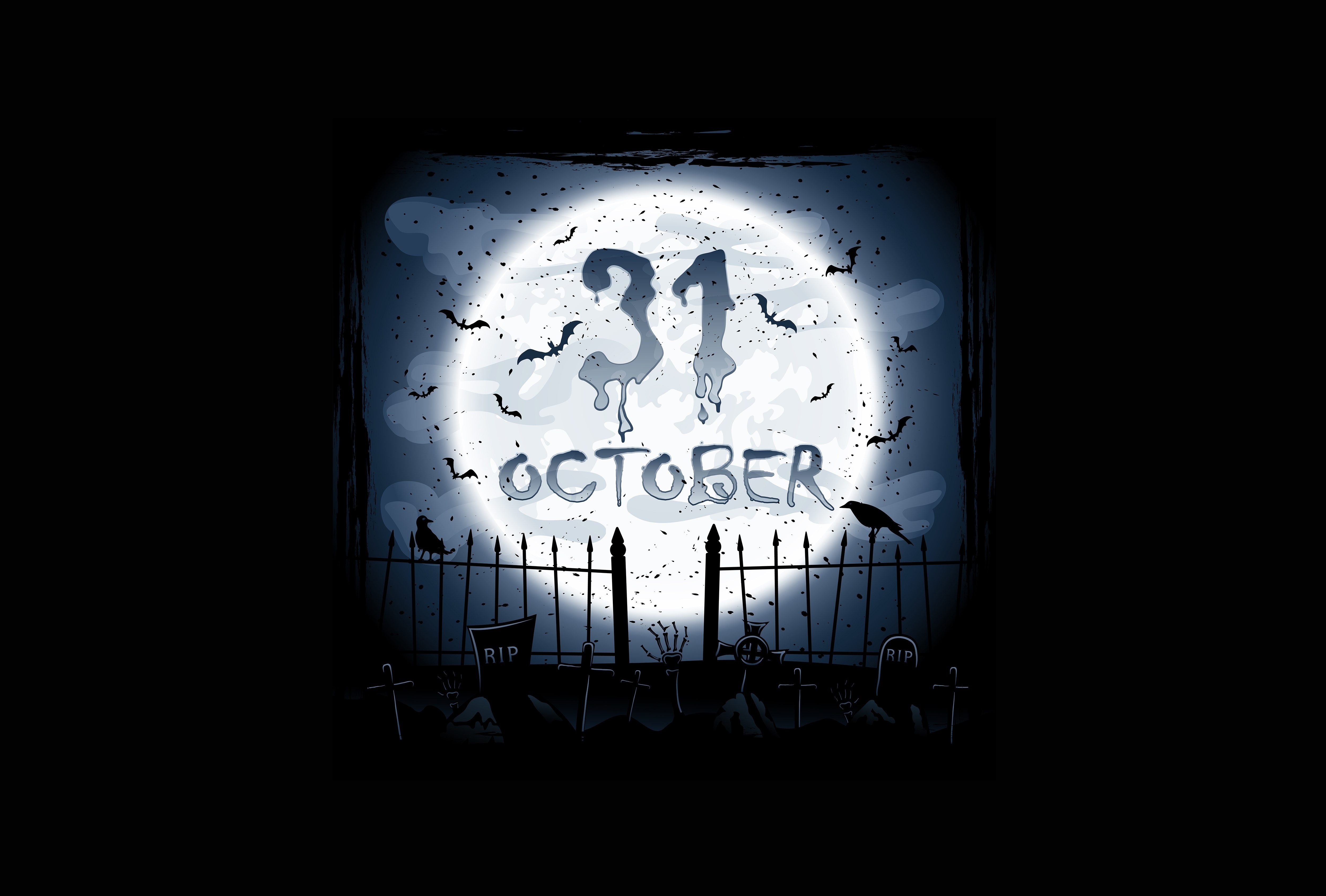 Graveyard October Crows Creepy Horror Holiday Halloween Scary Dark H