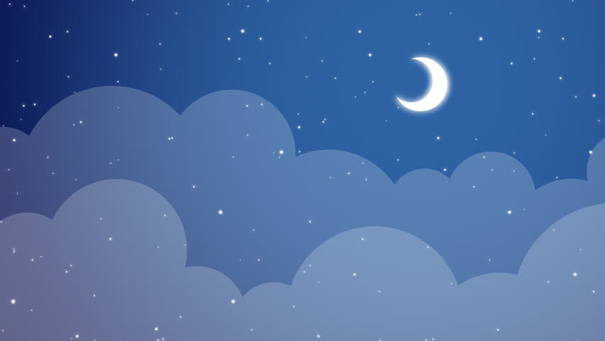 A Dark Blue Vector Style Cloudy Night Backdrop With Moon