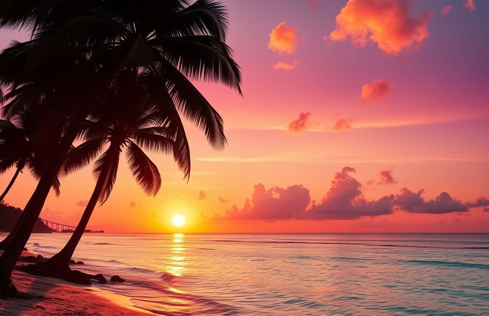 Tropical Island Sunset Wallpaper