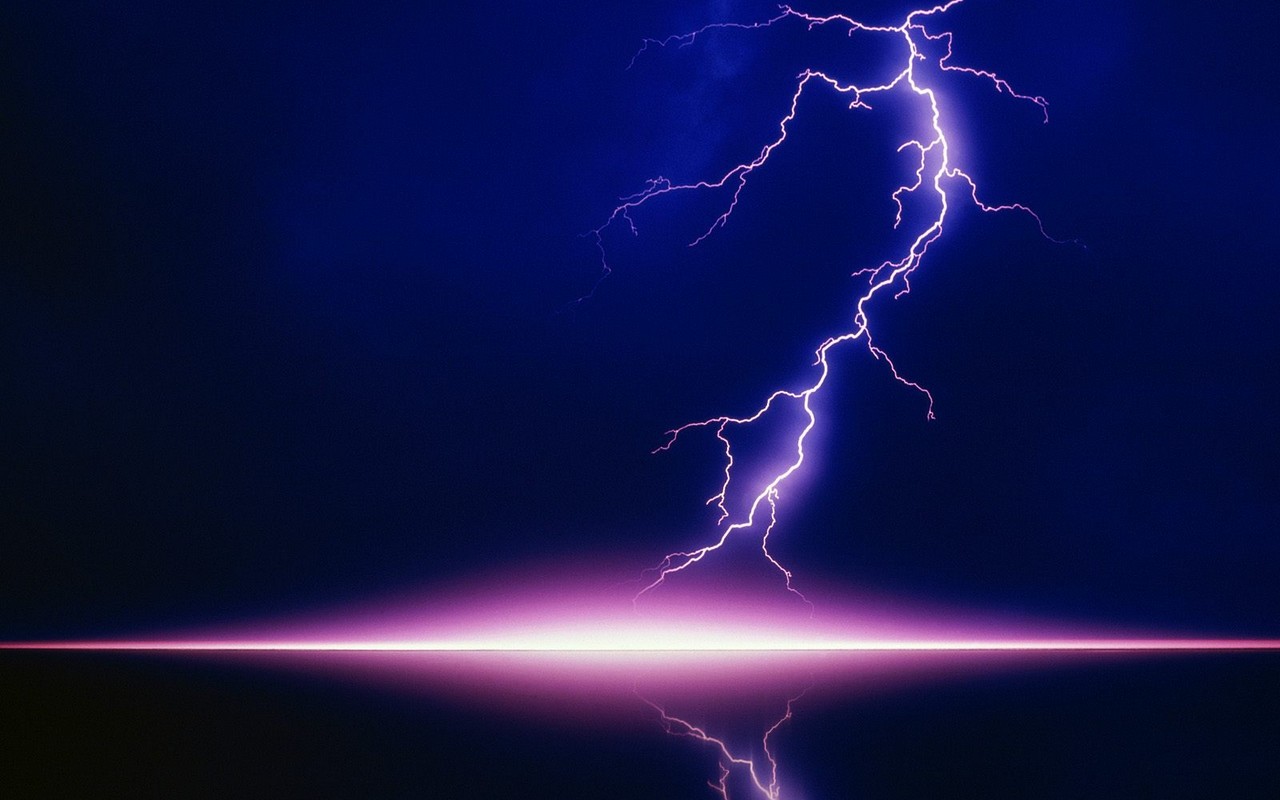 Lightning Crash Into Lit Horizon Desktop Wallpaper