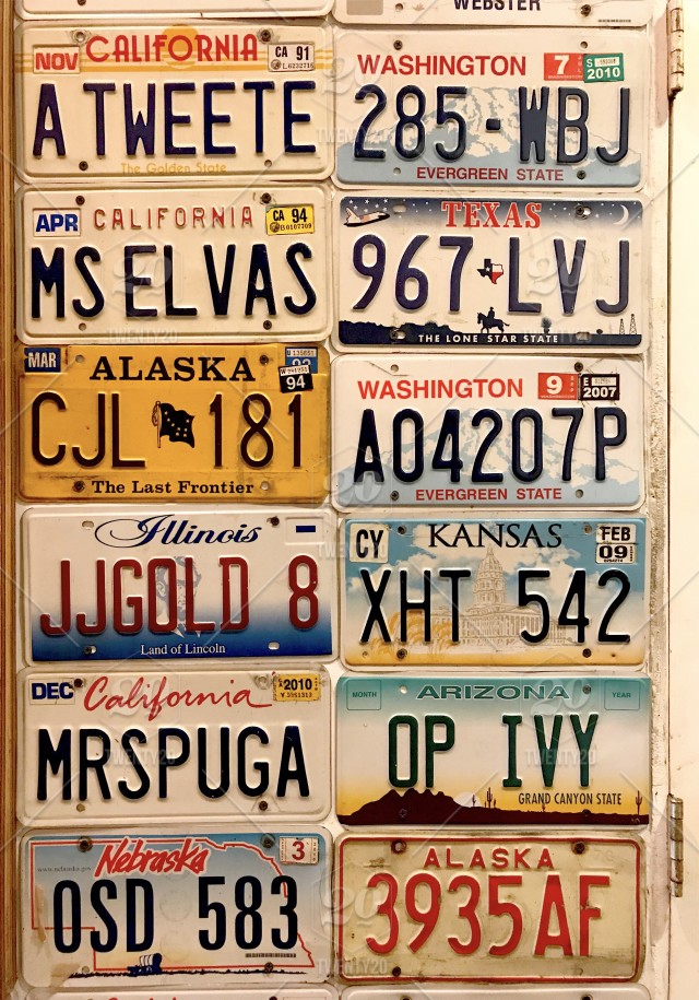 United States License Plates On A Wall For Decoration And