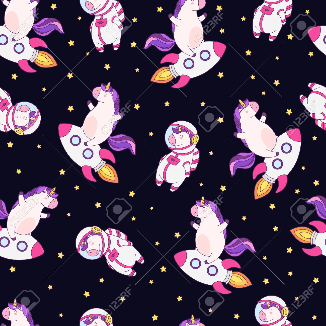Seamless Vector Pattern Background Wallpaper With Funny Unicorns