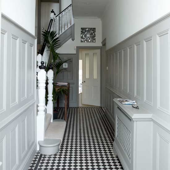 White Hallway With Panelling Ideas Image