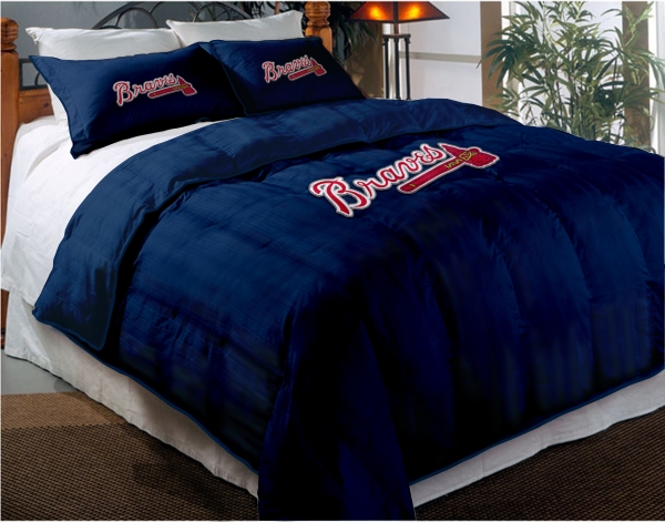 Atlanta Braves Mlb Twin Chenille Embroidered Forter Set With